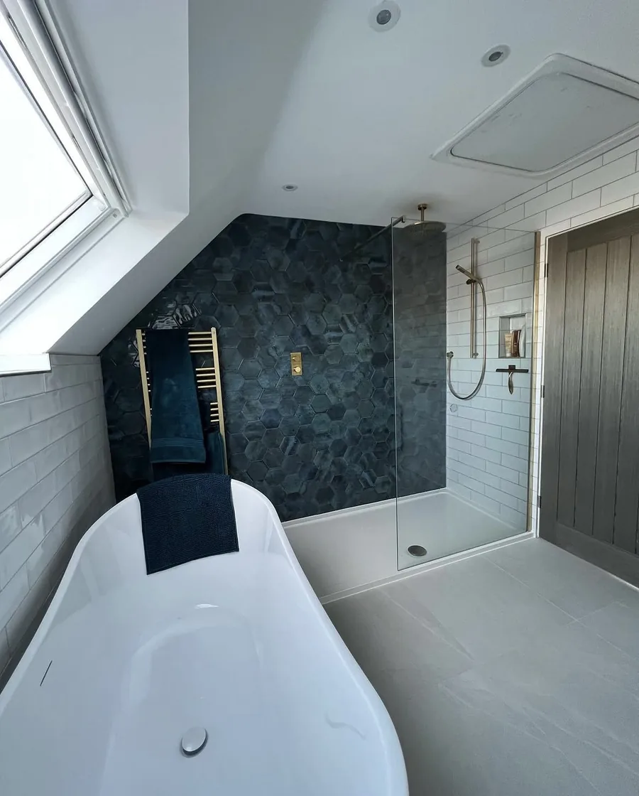 Bathroom with freestanding bath in the renovated home