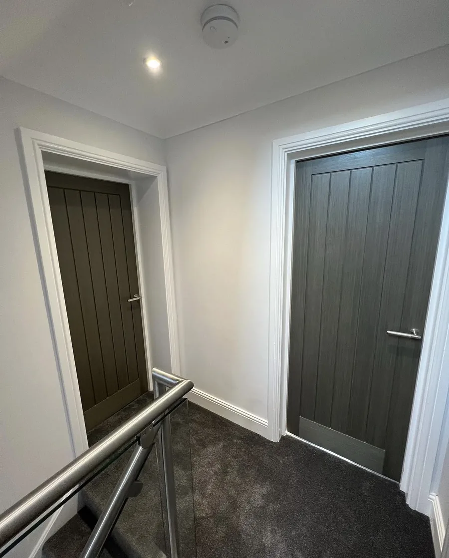 New internal doors in the renovated hallway