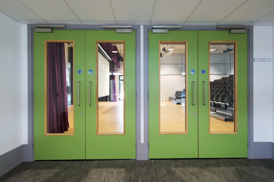 Doors and corridor within the school extension